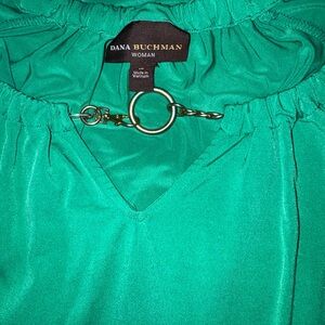 Dana Buchman Vibrant Green Blouse with Chain Accent